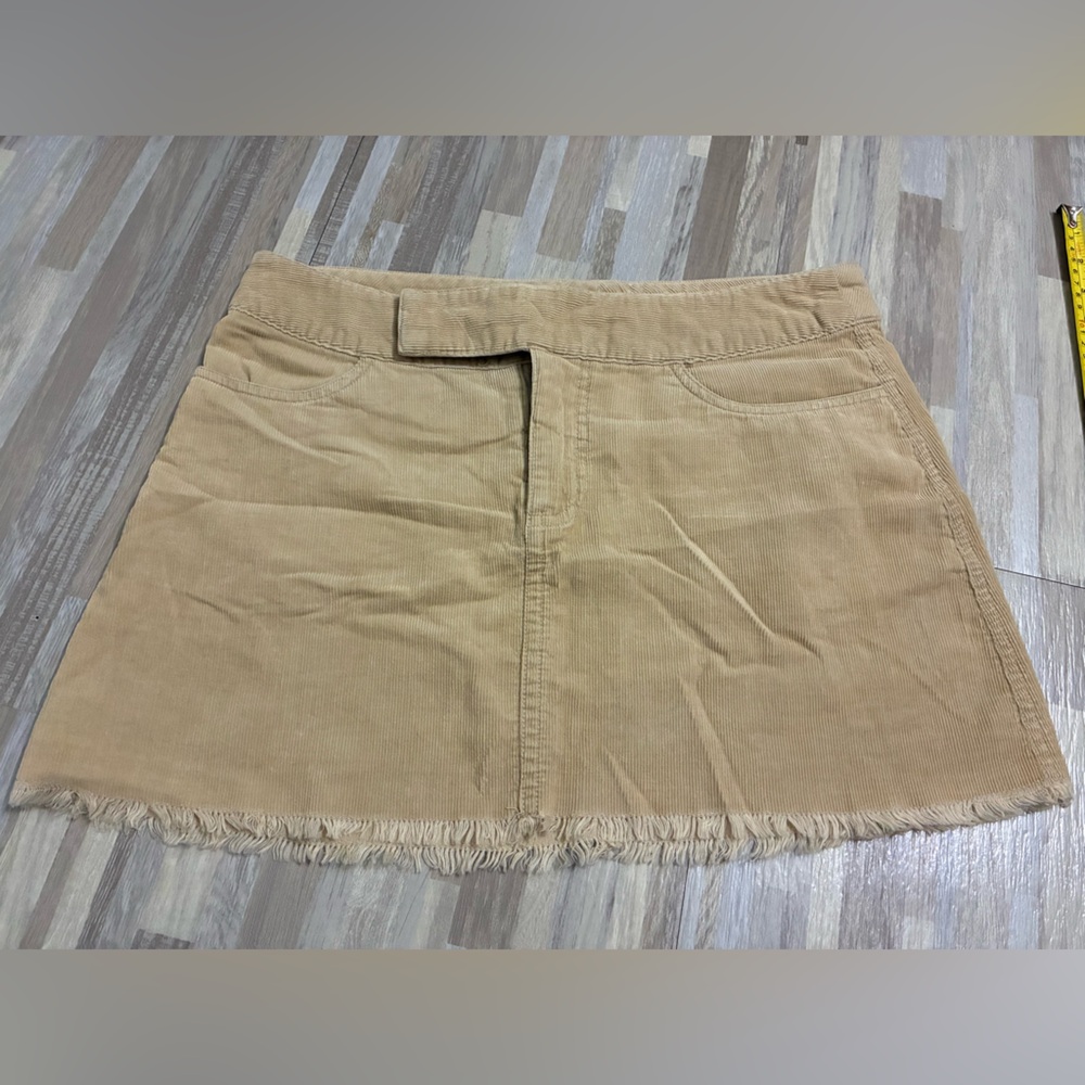 Delia Tan Corduroy Skirt with Frayed Hem